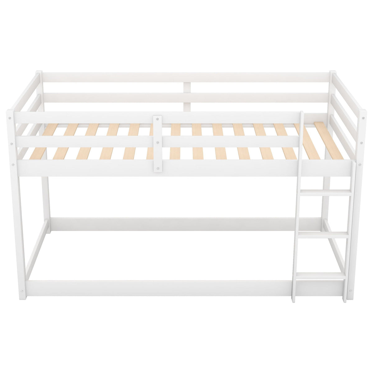 Twin Over Twin Floor Bunk Bed with Ladder - White or Dark Gray