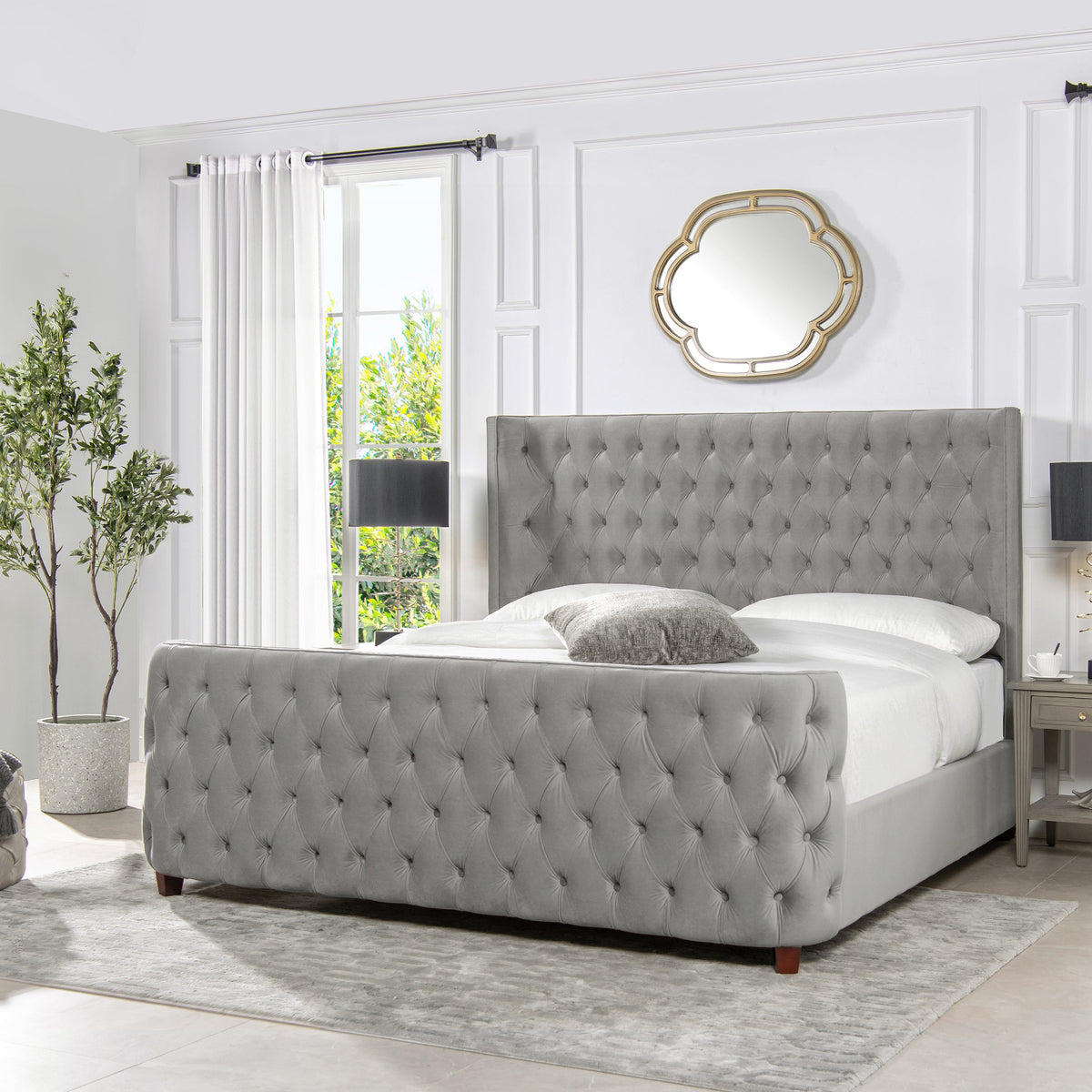 Brooklyn King Tufted Panel Bed Headboard and Footboard Set with Wingback - Opal